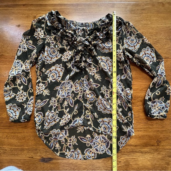 ⭐️ Zara Basic Printed Sheer Flowy Long Sleeve Blouse Ruffle Collar Size MEDIUM - Picture 8 of 10
